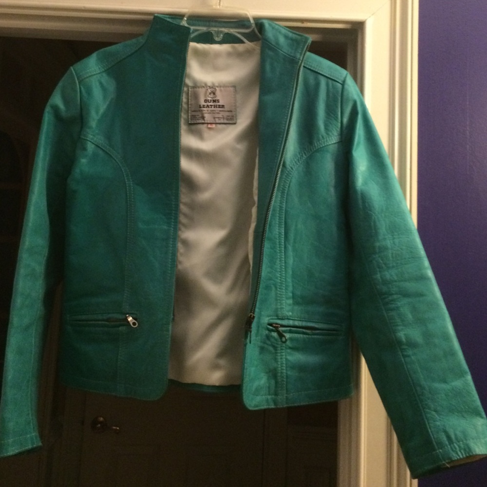 Turquoise Leather Jacket - Guess